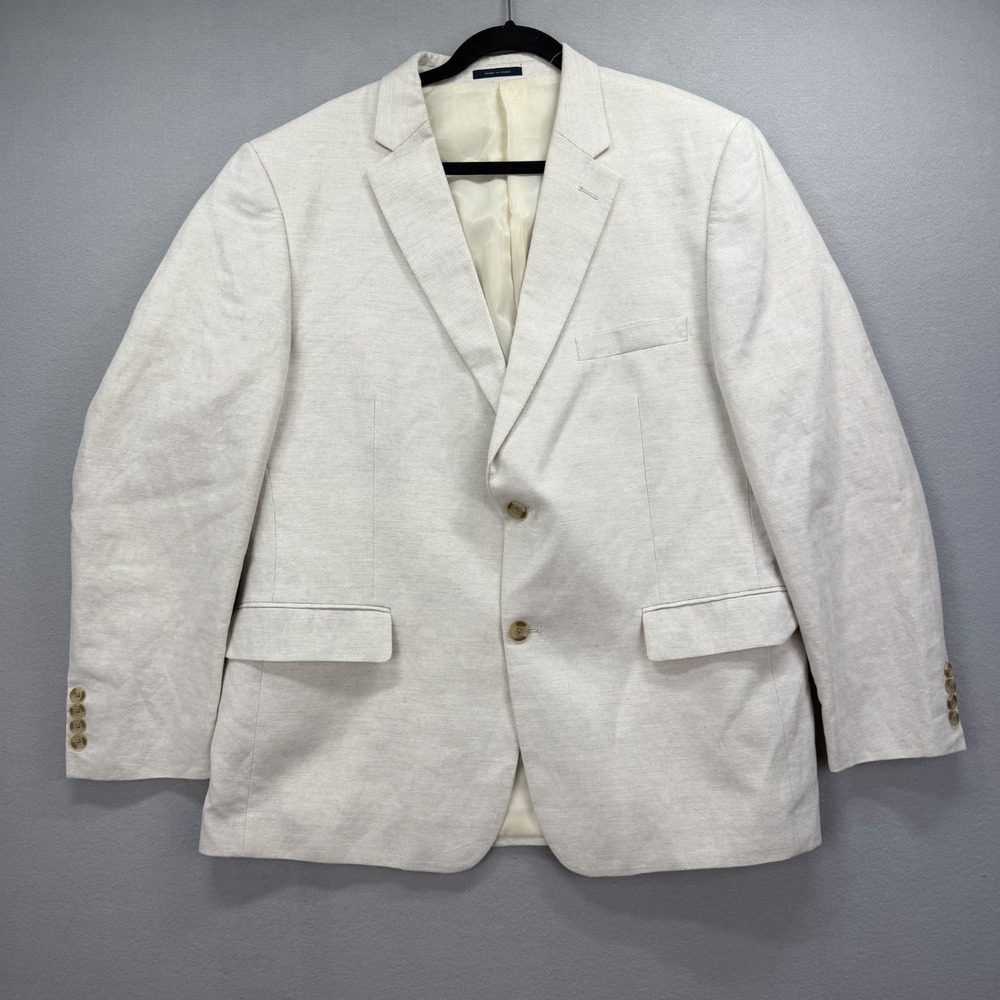 Club Room Blazer Jacket Mens 46 Beige Linen Blend Lined Notch Lapel Sport Coat